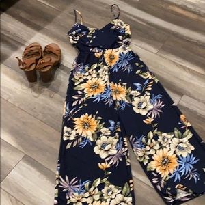 Navy Floral wife leg romper